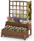 Fir Wood Raised Garden Bed with Trellis 2-Tier Wooden Elevated Planter Box w/Drainage System Garden Trellis for Flower Vegetable Fruit &amp Herb (1)