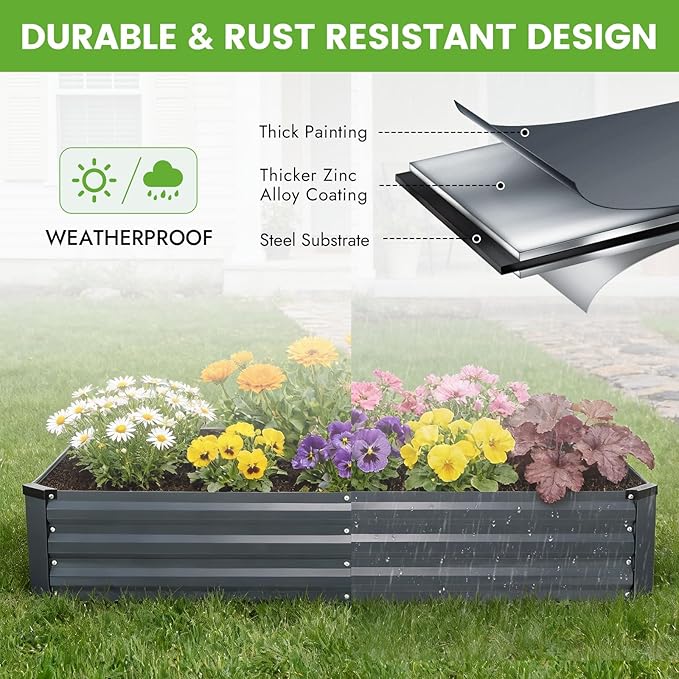 INNO STAGE Galvanized Raised Garden Bed Kits 6x3x1ft Metal Raised Garden Beds Outdoor Steel Raised Planter Bed with Gloves for Vegetables &amp Flowers Patio Ground Planter Box(Grey 2PCS)
