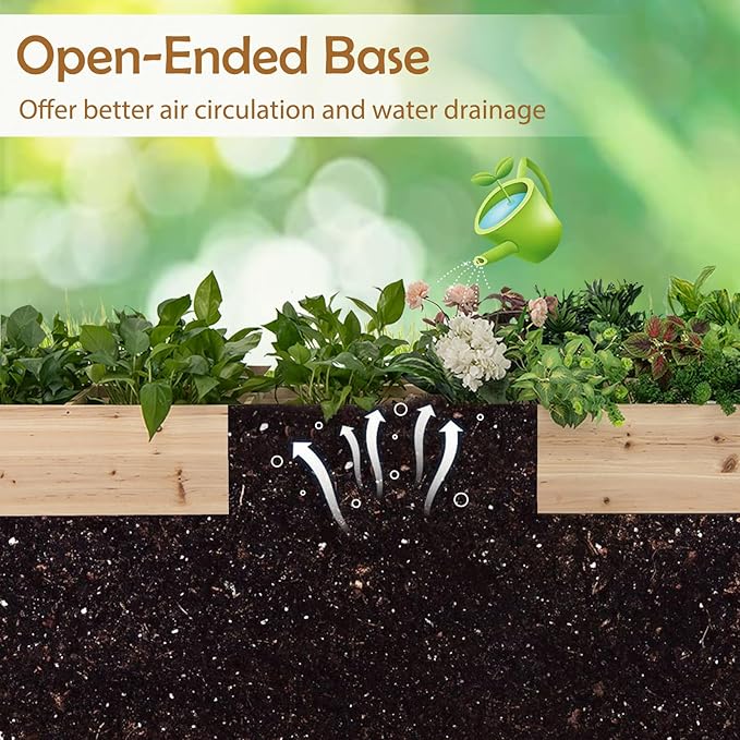 HAPPYGRILL Raised Garden Bed Wooden Planter Raised Bed w/2 Garden Boxes 7 Compartments DIY Painting Available Elevated Planter Box for Patio Garden Backyard Lawn Gardening 90” x 25” x 10”