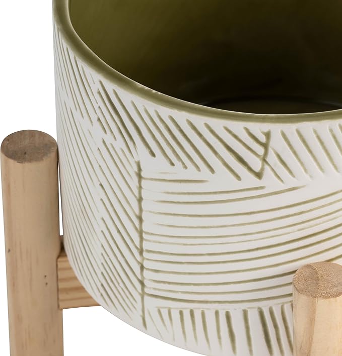 Generic 6 Planter W Wood Stand Green Mix
