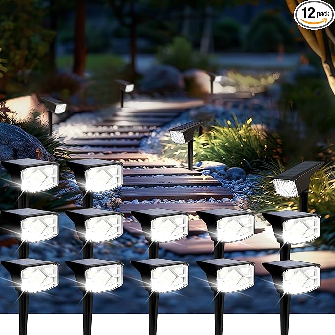 SOLPEX Solar Lights Outdoor Waterproof IP65 Landscape Spotlights Outdoor Compact Design Spot Lights Solar Powered Flood Lights for Garden Yard House Pathway Tree Outside 12 Pack Cool White