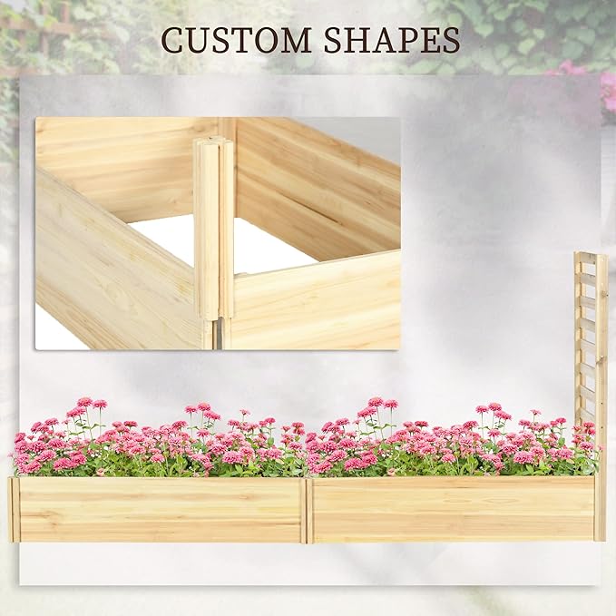 Outsunny Raised Garden Bed with Trellis and 2 Compartments 43 Inch Wooden Planter Box Kit for Outdoor Plants Vegetables Flowers Herbs Climbing Easy Assembly Natural Tone