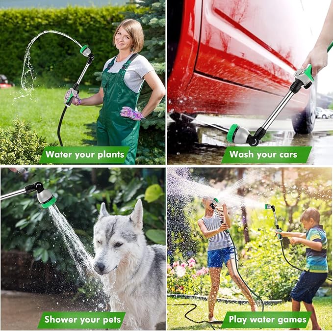 RESTMO Metal Watering Wand Heavy Duty Garden Hose Wand with 180° Swivel Ratcheting Head 16-Inch Hose Nozzle Sprayer with 7 Spray Patterns and Flow Control Ideal to Water Hanging Baskets and Shrubs