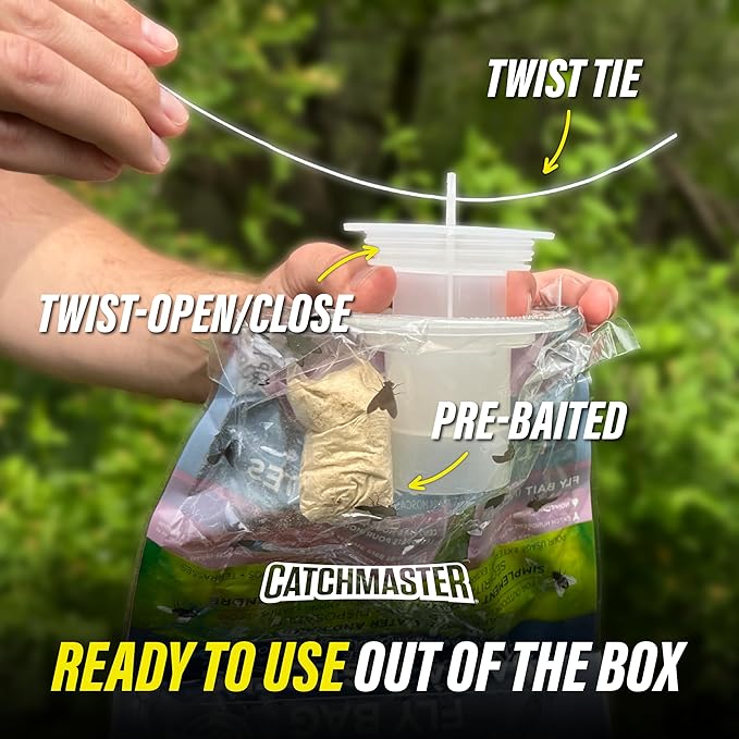 Catchmaster Pro Series Extra-Large Outdoor Fly Trap w/No-Mess Lid 4-Pack - Hanging Fly Trap Outdoor Home Bug Catcher and Flying Insect Trap with Premium Food Lure for Backyard Pool Patio &amp Camp