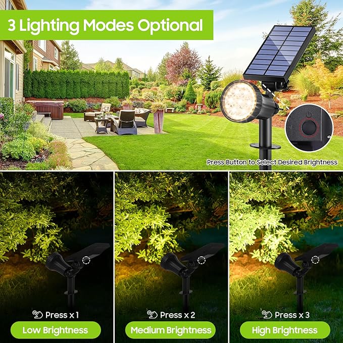 Bosceos 2-Pack Solar Lights Outdoor Waterproof 30LEDs Solar Spot Pathway Lights with 3 Modes Garden Light Auto ON/Off Landscape Lighting for Pool Tree Wall Driveway (Warm White)