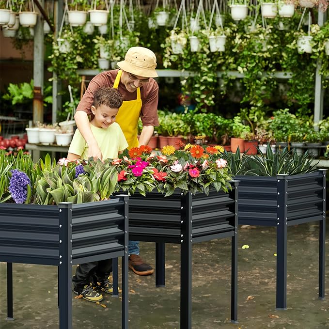 Raised Garden Bed with Legs 48×24×32in Galvanized Raised Garden Beds Outdoor Elevated Metal Planter Box for Gardening Vegetables Flowers Herb （Black）