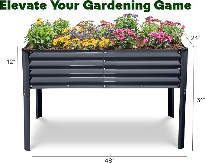 Galvanized Raised Garden Beds Outdoor with Legs // 48×24×31in Elevated Planter Box for Vegetables Flowers (Gray) // Large Metal Garden Bed for Backyard Patio Gardening