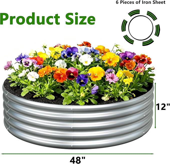 2PCS 4x4x1FT Galvanized Raised Garden Bed KitVegetable Boxes-Round Metal Flower BoxLarge Planter Raised Beds Outdoor Garden for PlantingFruitHerb-Silver