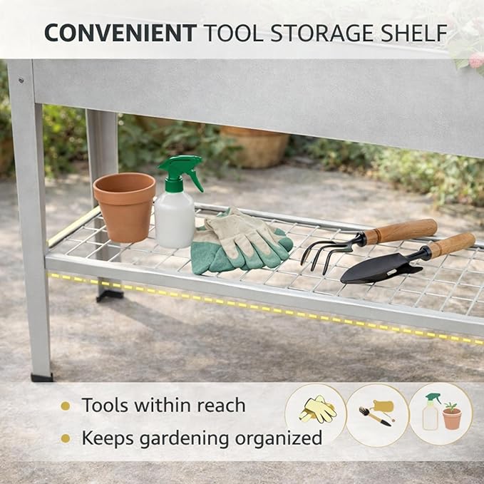 InSideOut Elevated 40 Raised Garden Bed Outdoor with Wheels &amp Shelf for Mobility Metal Planter Box for Vegetables/Herbs Patio-Balcony-Backyard (White)
