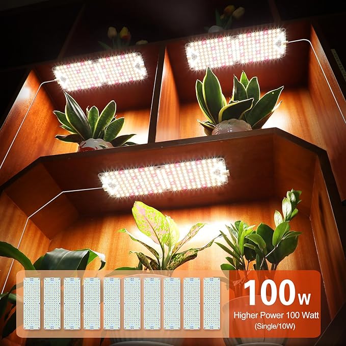 10Panel Grow Lights for Indoor Plants Seed Starting Veg Pot Plants Bonsai with Timer 4/8/12/16/20H Ultra-Thin Under Cabinet &amp Shelf Full Spectrum LED Plant Growing Lamp Multi-Panels Free Con