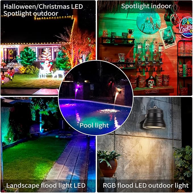 Smart Outdoor Lights 15W Halloween Spotlights with US Plug 12V APP Control Waterproof Dimmable with Timer