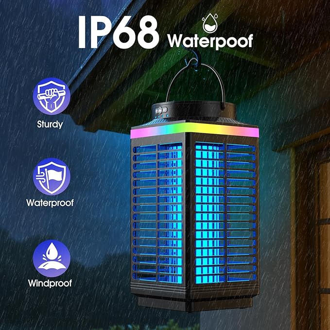 Bug Zapper Outdoor 4-in-1 4200V Electric Mosquito Zapper Cordless Rechargeable Bug Zapper Fly Zapper with 5000mAH Battery Waterproof IP68 Portable &amp Wireless Insect Zapper for Camping Patio