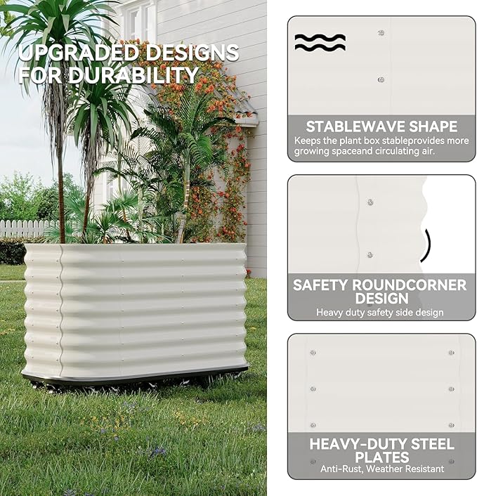 Self-Watering Wheeled Metal Garden Bed with Built-in Water Storage Mobile Raised Planter Box with Lockable Wheels Indoor/Outdoor Rolling Grow Station for Veggies