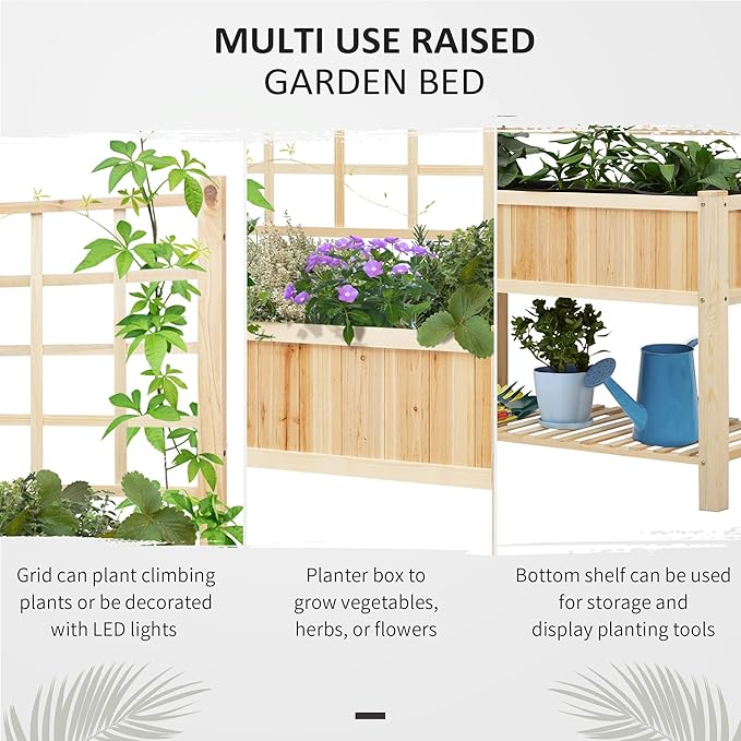 Wooden Raised Garden Bed Coutryside Style Elevated Planter Box Stand w