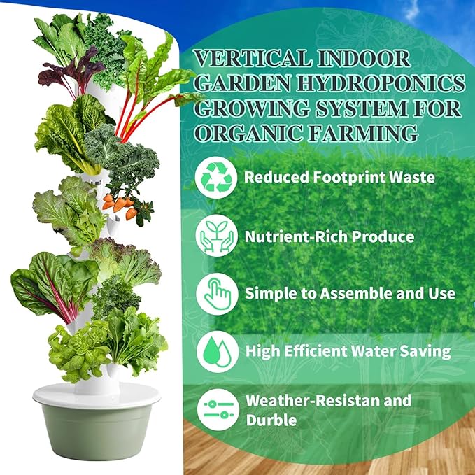 Hydroponics Growing System Tower with Hydrating Pump Outdoor Indoor Vertical Tower Smart Garden Kit for Fruits and Vegetables7Tier