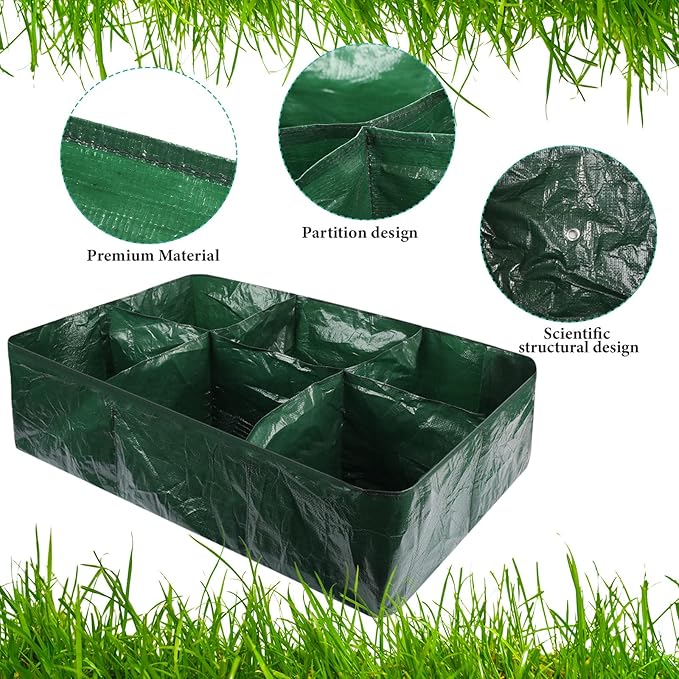 Gerrii 6 Pack 35 Gallon Fabric Raised Garden Beds Rectangle Garden Planting Bed with 6 Divided Grids Drainage Holes 4 Pcs Warehouse Gloves for Vegetables Flowers Tomatoes Herb(Polypropylene Cotton)
