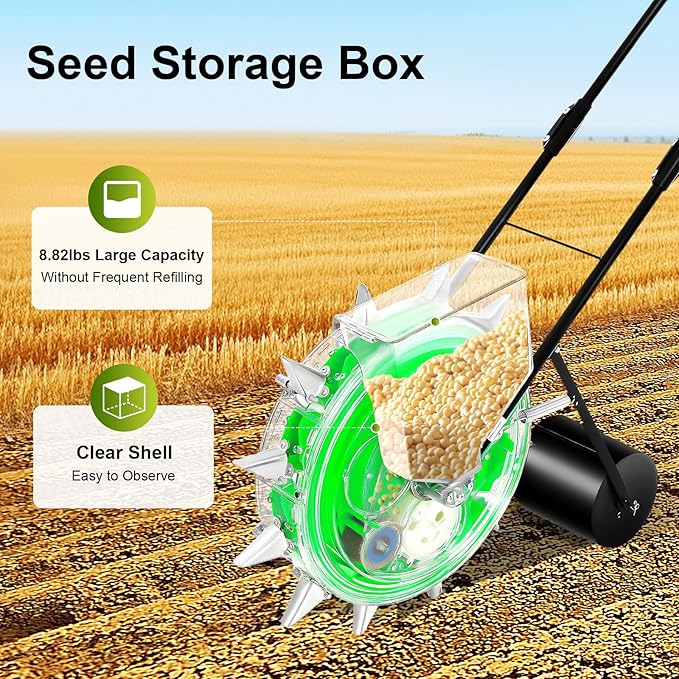 Manual Seeder Hand-Push Garden Seeder Machine 5.3 inch Spacing Roller Seeding and Fertilizer Applicator Row Planter Corn Planter Seeder for Soy Peanut Corn Cotton Soybean
