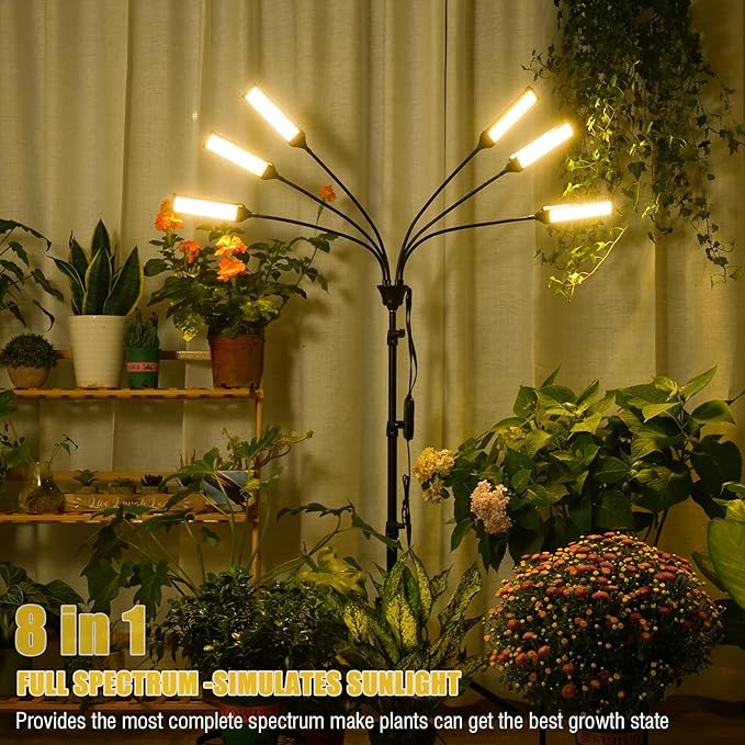 LED Grow Light Coverage and Upgraded Larger Board Full Spectrum Grow Lamps for Indoor Hydroponic Growing Light with High PPFD (6 Light Heads)