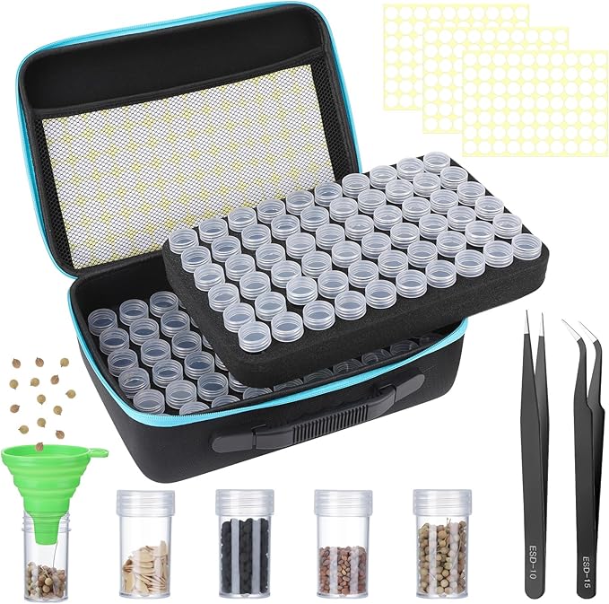 XLSXEXCL120 Slots Seed Storage Organizer Sturdy Seed Organizer Storage Box Plastic Storage Containers Label Stickers Funnel Straight and Curved Tip Tweezers for Flower Vegetable Plants Garden