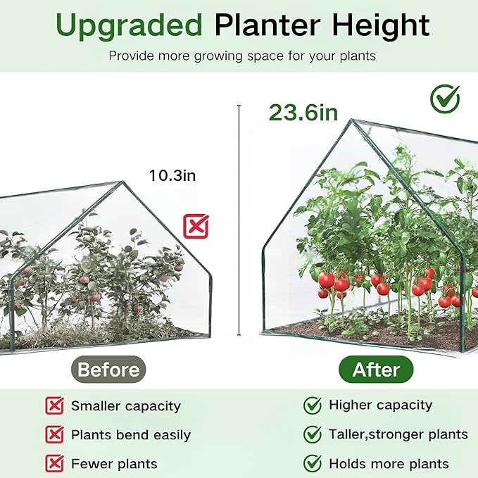 4x2ft Raised Garden Bed with Greenhouse CoverWooden Planter Box with Clear PVC Cover &amp Dual Roll-Up WindowsOutdoor Elevated Garden Box for Vegetables/Herbs/FlowersPatioBalconyBackyard