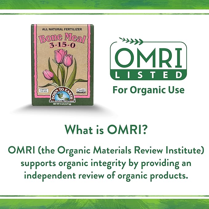 Down To Earth All Natural Fertilizers Organic Bone Meal - High Phosphorus Plant Food for Buds Bulbs Blooms Flowers 3-15-0 25 lb