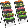 Giantex Set of 2 Vertical Raised Garden Bed on Wheels Elevated Planter Raised Beds with Water Drainage Freestanding 5 Container Boxes for Vegetables and Flowers Growing Outdoor Indoor Patio Balcony