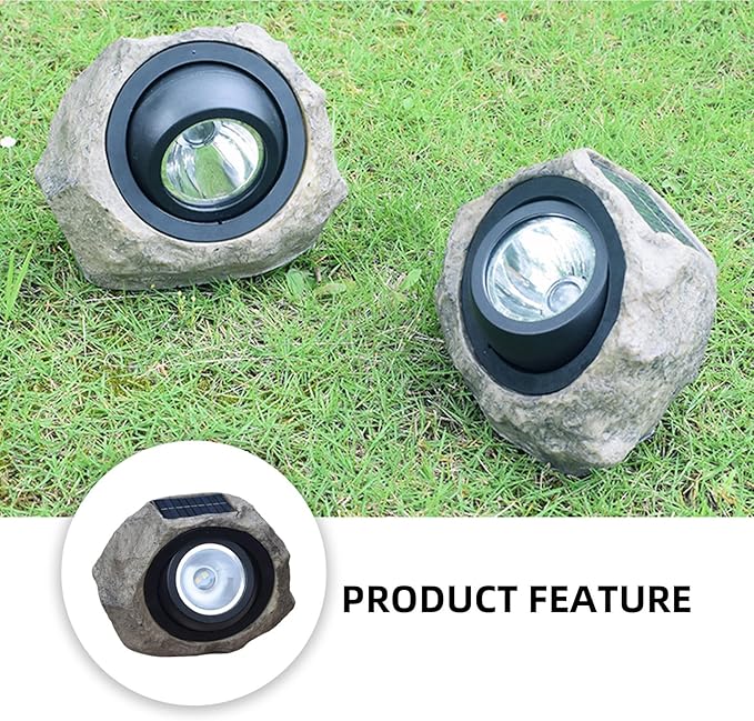 Solar Simulated Stone Lamp Outdoor Yard Decorative Light with Adjustable White/Warm LED Solar Lawn Spotlight for Garden Patio Landscape