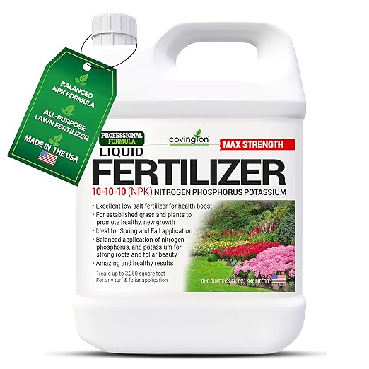 Covington 10-10-10 NPK Liquid Fertilizer (32oz) All Purpose Liquid 10 10 10 NPK - Lawn Food with Nitrogen Phosphorus Potassium Concentrate for Lawns Outdoor &amp Indoor Plants Vegetable Gardens