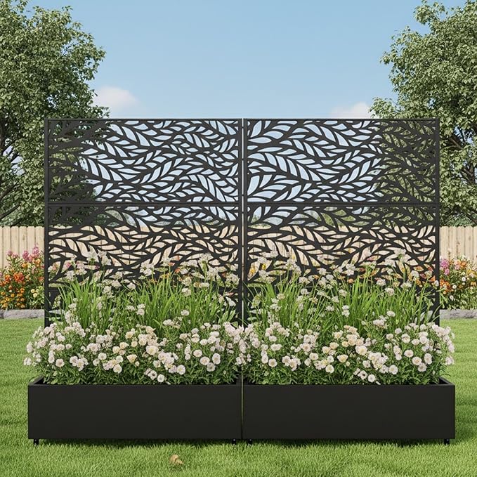 Casaphoria 72x47 Metal Raised Garden Bed with Trellis(2 Pack) Outdoor Planter Box with Wheels &amp Drainage Holes for Climbing Plants Flowers Elevated Garden Kit Black-Spring