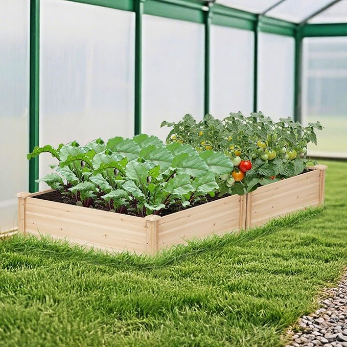 Giantex Raised Garden Bed Wood Planter Box Outdoor Square Garden Bed for Vegetable Flower Herb Succulent 40 Lx40 Wx12 H Easy Assembly