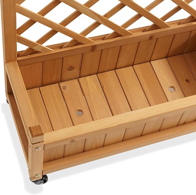 Casafield 48 Raised Garden Bed with Trellis - Wooden Diamond Lattice for Climbing Plants and Planter Box with Drainage Holes and Wheels