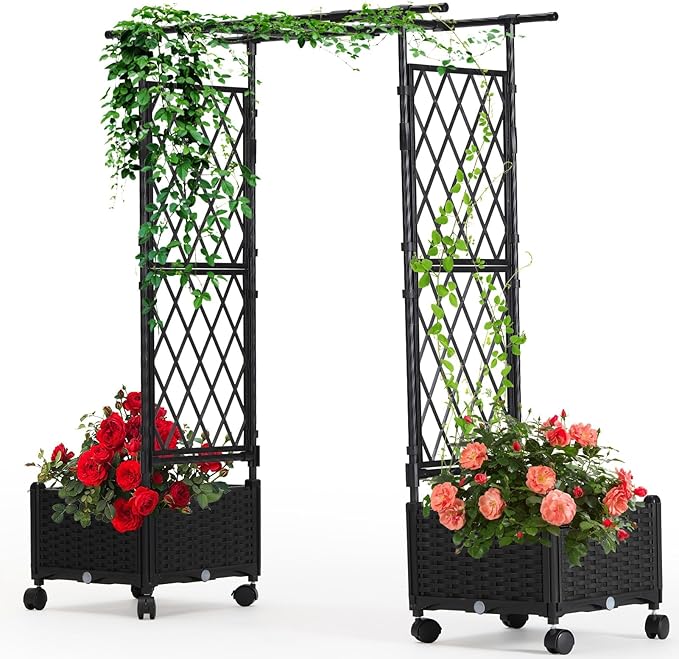 Planter with Trellis Raised Garden Beds 4.5ft Tall with Screen Indoor Outdoor Vegetable Flower Privacy Planter Box for Backyard Balcony Patio Black