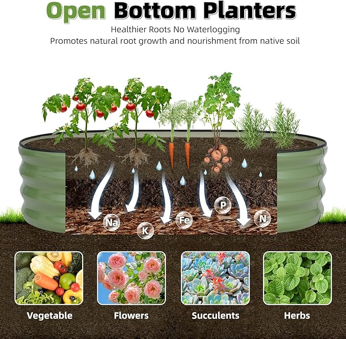 G GOOD GAIN Galvanized Metal Raised Garden Bed Kit - 4x2x1FT Outdoor Planter Box with Safety Edging and Gloves for Vegetables Fruits Flowers(Olive Green 3PC)