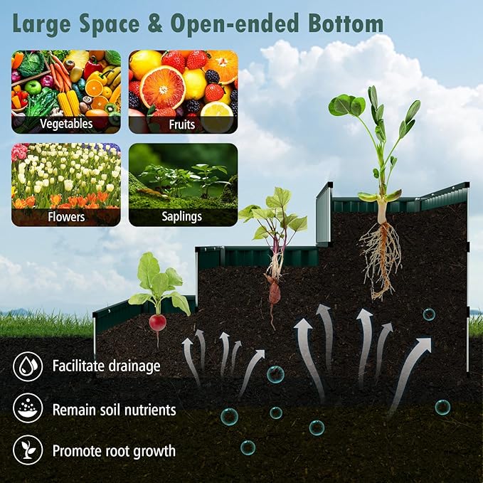 HAPPYGRILL 3-Tier Raised Garden Bed Galvanized Elevated Garden Bed w/Open-Ended Base for Deep Rooted Plants Vegetables Flowers Modular Assembly Outdoor Planter Box for Patio Backyard (2 Green)