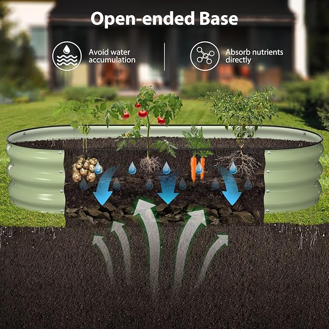 Raised Garden Bed Kit 5x2x1 ft Galvanized Planter Box Outdoor with Safety Edging Large Metal Raised Beds for Gardening Vegetables Flower Fruits (Avocado Green)