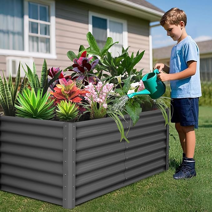 Raised Garden Bed 2 Pack 6x3x1 FT Galvanized Planter Raised Beds Outdoor Large Open Bottom Garden Boxes with Safety Edging &amp Gloves for Growing Vegetables Flowers Herbs