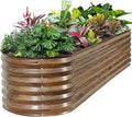 ZORMY Galvanized Raised Garden Bed Outdoor- 8x2x1.4ft Oval Steel Raised Beds for Gardening Metal Planter Box with Protective Strip and Gloves for Vegetables Flowers Fruits(Brown)