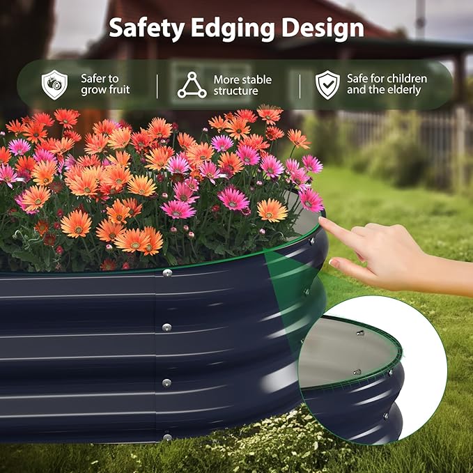 Raised Garden Bed Kit 4x2x1 ft Galvanized Planter Box Outdoor with Safety Edging Large Metal Raised Beds for Gardening Vegetables Flower Herb (Navy Blue)