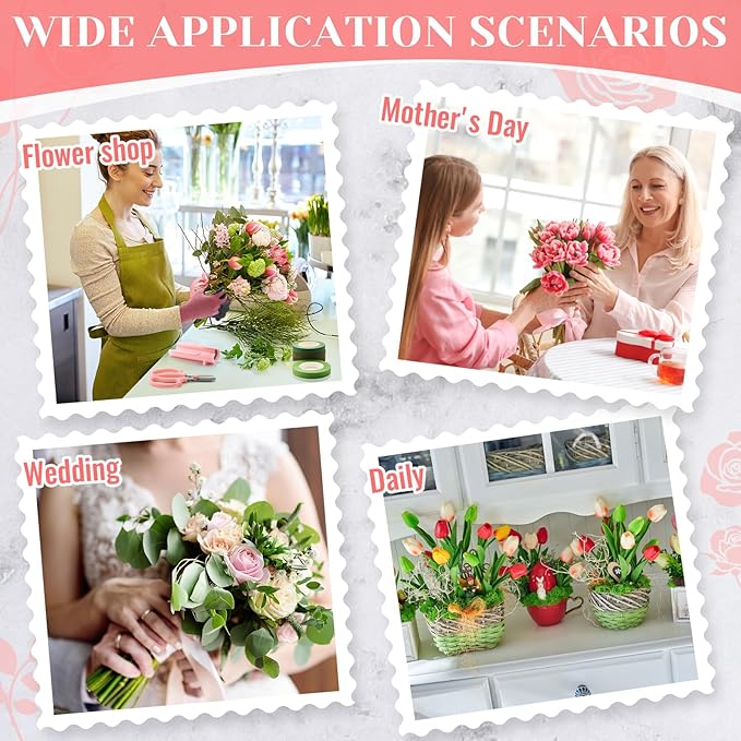 9 Pcs Rose Thorn Remover Set Include 1 Flower Thorn Stripper Tool 5 Floral Tape 1 Flower Scissor 1 Curve Gardening Scissors 1 Pair Gardening Gloves for Valentine Women Mother Gift (Pink)