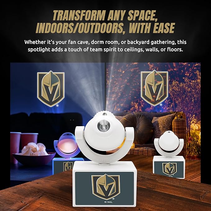 Sporticulture NHL American Hockey Vegas Golden Knights LED Mini Spotlight Projector – 6 Team Logos Portable &amp USB Rechargeable – For Game Day Parties Dorm Rooms &amp More (No Button Batteries R