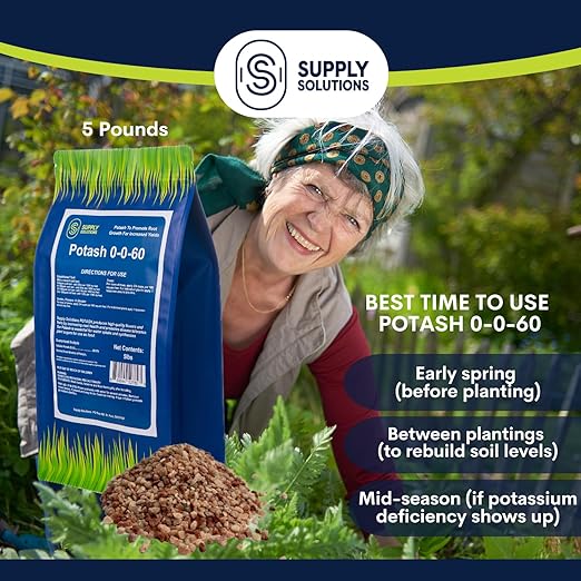 Supply Solutions Muriate of Potash 0-0-60 Fertilizer - High Potassium Fertilizer for Lush Crops &amp Blooms Ideal for Acidic Plants (5lbs)