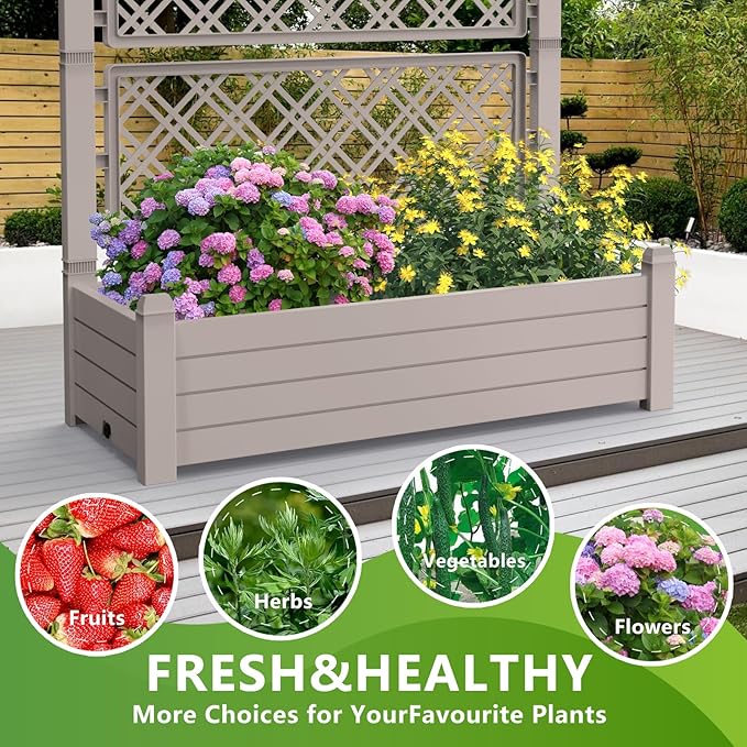 Elevated Raised Garden BedOutdoor Large Resin Patio Planter Box Stand Divisible with Drain PlugWater Monitor for Plants Vegetables Flowers Fruits(Grey)