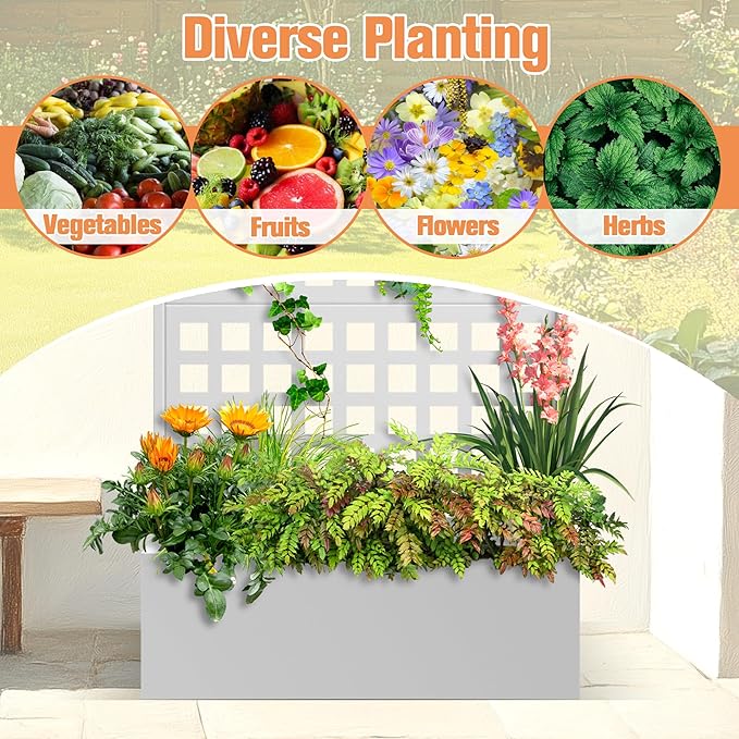 Metal Planter Box with Trellis &amp Wheels Raised Garden Bed with Privacy Screen Outdoor Standing Flower Beds with Drainage Hole for Climbing Plants Vine 35 Lx16 Wx71 H