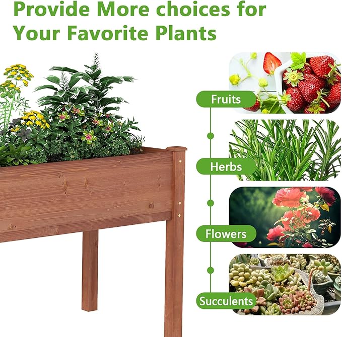 Raised Garden Bed 48x24x30 Inch Elevated Wooden Planter Box Stand with Legs Standing for Vegetable Flower Herb Outdoor Gardening Backyard Patio30 Inch Height 380 lbs Capacity(Coffee)