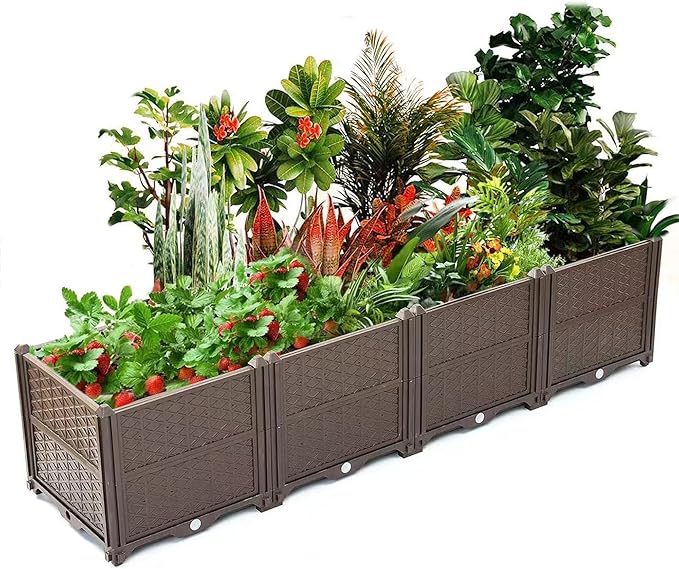 Raised Garden Beds Outdoor for Gardening 63 Rectangular Plastic Raised Planter Garden Box for Fruit Vegetables Herbs Flowers Growing Bed for Lawn Patio Balcony Brown