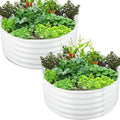 FORTUNO 2 Pcs 17 Tall 4 Ft Round Raised Garden Bed Box Galvanized Metal Outdoor High Flower Bed Steel Patio Ground Planter for Planting Vegetables and Herbs White