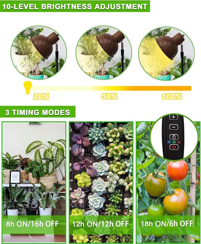 yadoker Plant Grow Light for Indoor Plant Walnut Wood Grain LED Grow LightElevating Plant LampHeight AdjustableAutomatic Timer with 8/12/18Hours10-Level BrightnessIdeal for Large Plant Grow