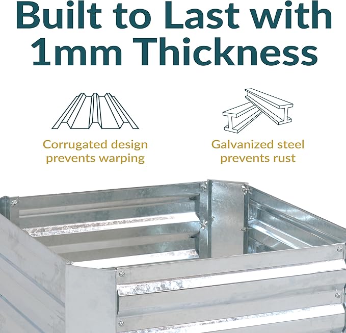 Sunnydaze 11.75 H Raised Metal Garden Bed - Galvanized Raised Garden Bed Outdoor for Vegetables and Flowers - Silver - Square