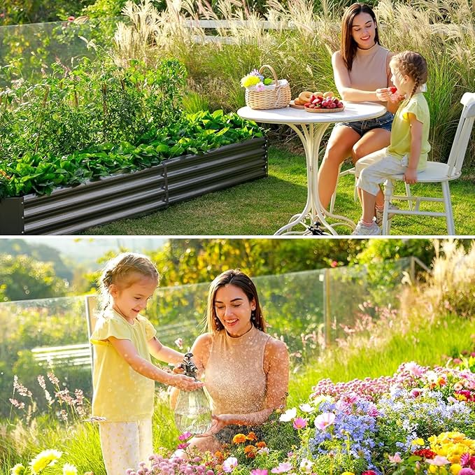 Land Guard 2 Pack 8×4×1ft Galvanized Metal Raised Garden Bed Metal Planter Kit Box Outdoor for Deep-Rooted Vegetables Flowers Green and Herbs (Mid-Grey)