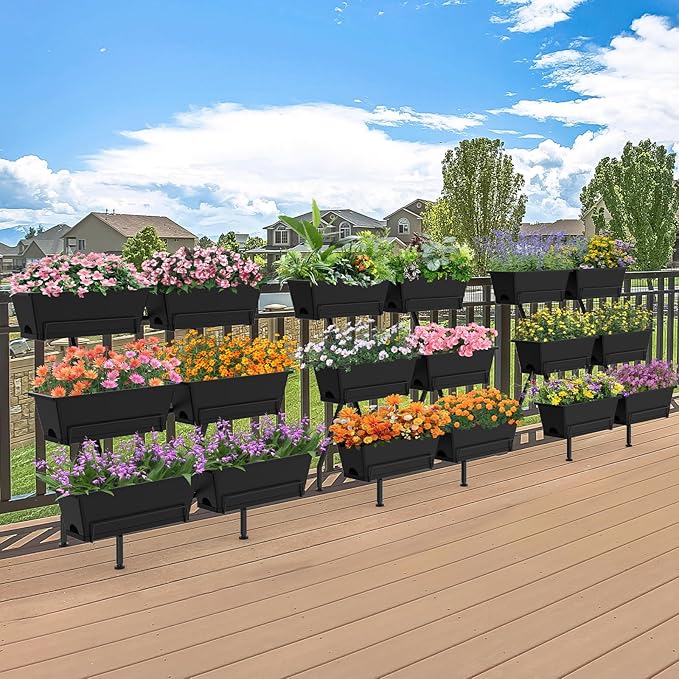 Sunexinlo 3-Tier Vertical Garden Planter with 6 Boxes 31 Tall Raised Garden Bed with Adjustable Feet for Herbs Flowers Vegetables Ideal for Indoor Outdoor Patio Balcony Deck Use Black